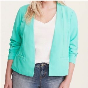 Torrid Blue Collarless Stretch Crepe Blazer